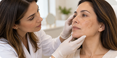 Avaliação dermatológica de manchas na pele do rosto