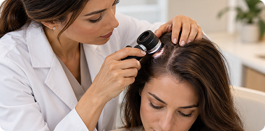 Exame dermatológico do couro cabeludo